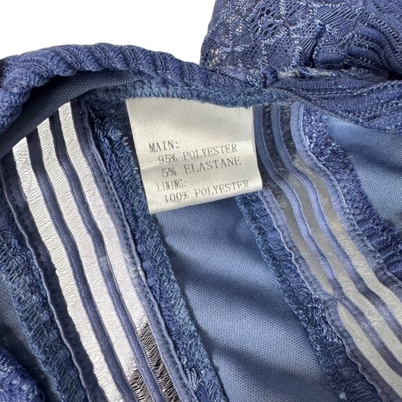 Naanaa Blue Lace Long Sleeve Backless Bodysuit Size Small Sheer Coquette - Picture 8 of 9